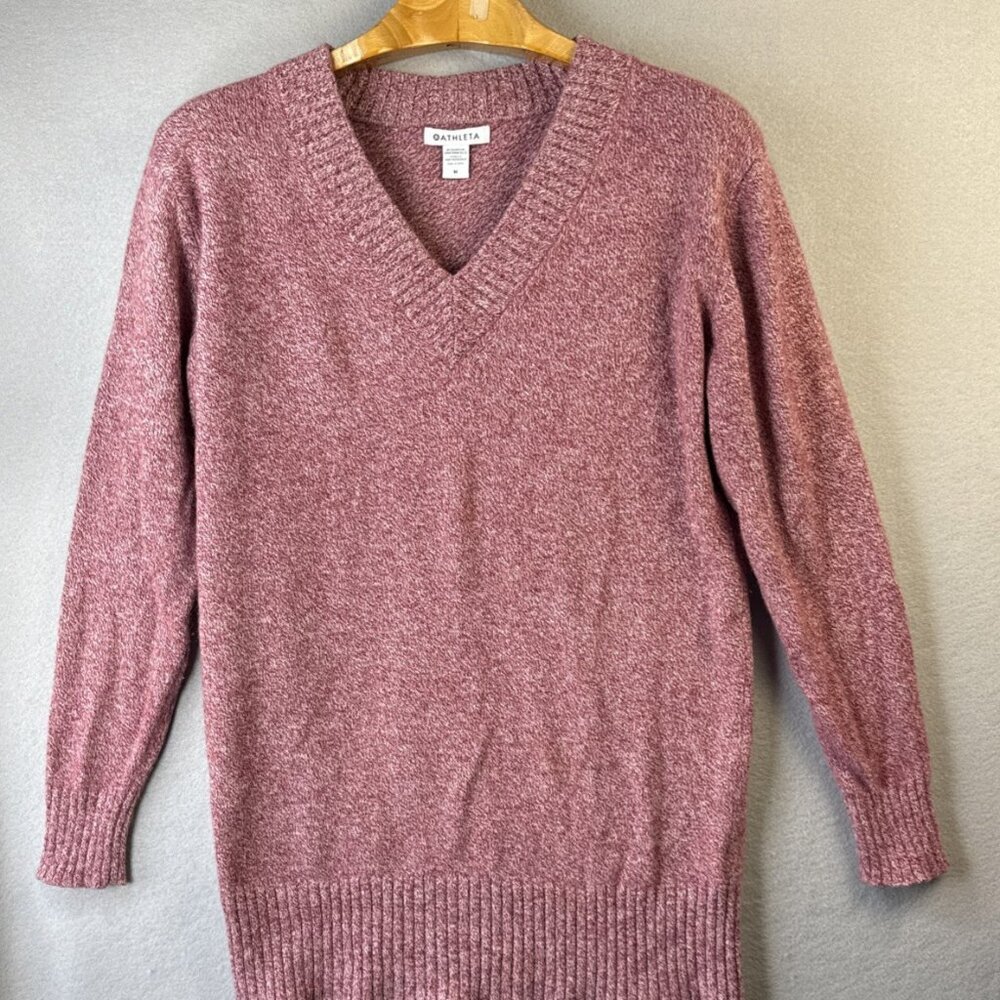 Athleta Vital‎ Sweater Womens Medium Rusty Red Wool Cashmere Blend V Neck Tunic